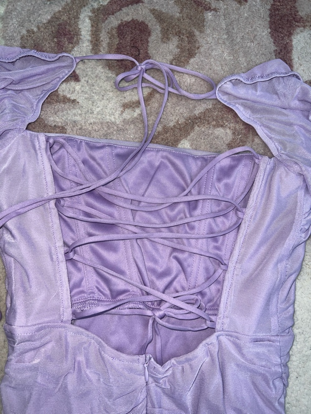 NWOT Lucy in the Sky Lavender Ruched Wrap Power Mesh Long Sleeve Mini Dress - Picture 10 of 12